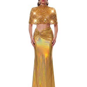 taldrek cape crystal ruched skirt set in gold 11