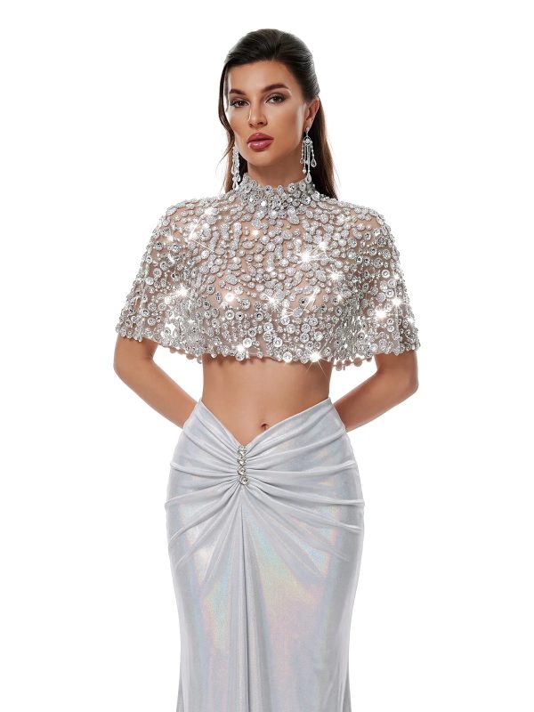 taldrek cape crystal ruched skirt set in silver 13