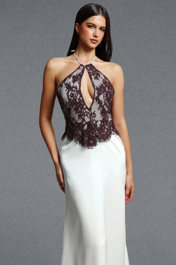 tatum elegant halter lace floral satin maxi dress 12