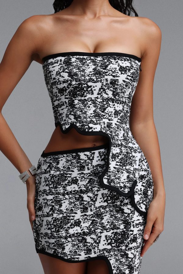 trinaco scalloped print black bandage top & skirt set 13