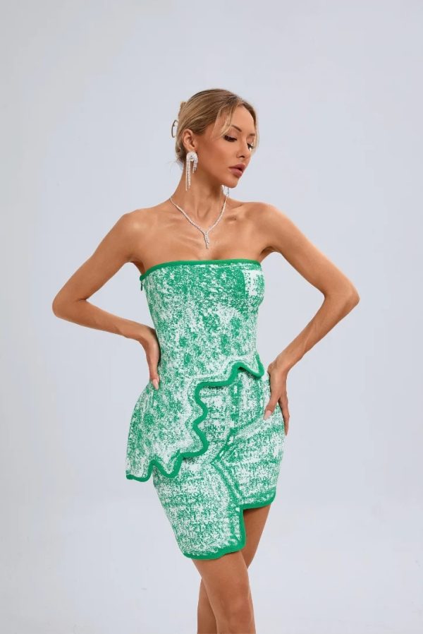 trinaco scalloped print green bandage top & skirt set 13
