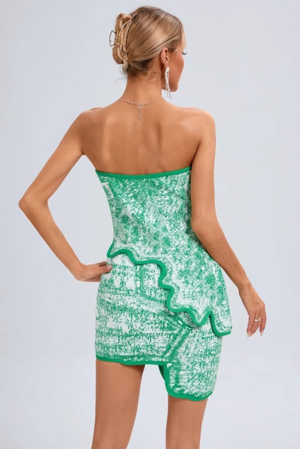 trinaco scalloped print green bandage top & skirt set 16