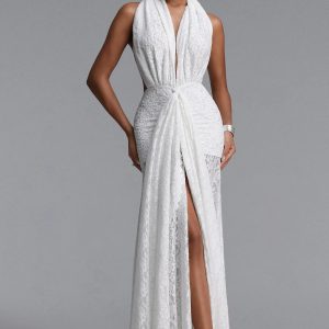 uabeza elegant halter ruched lace maxi dress 11
