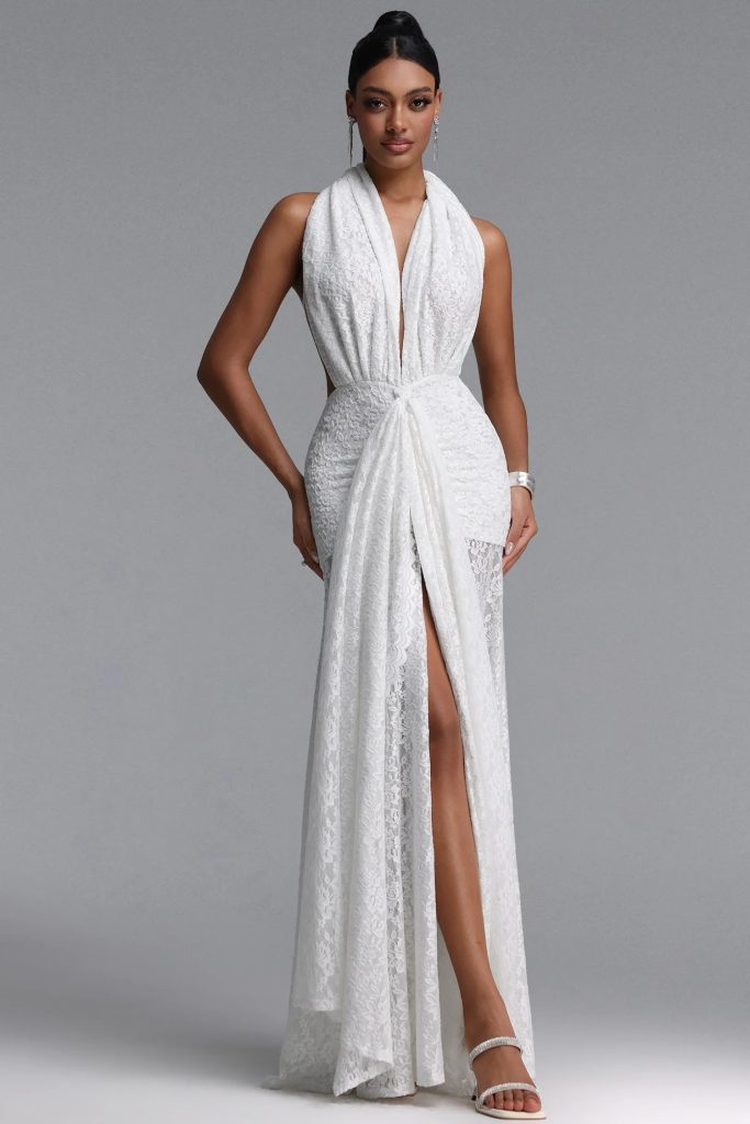 uabeza elegant halter ruched lace maxi dress 11