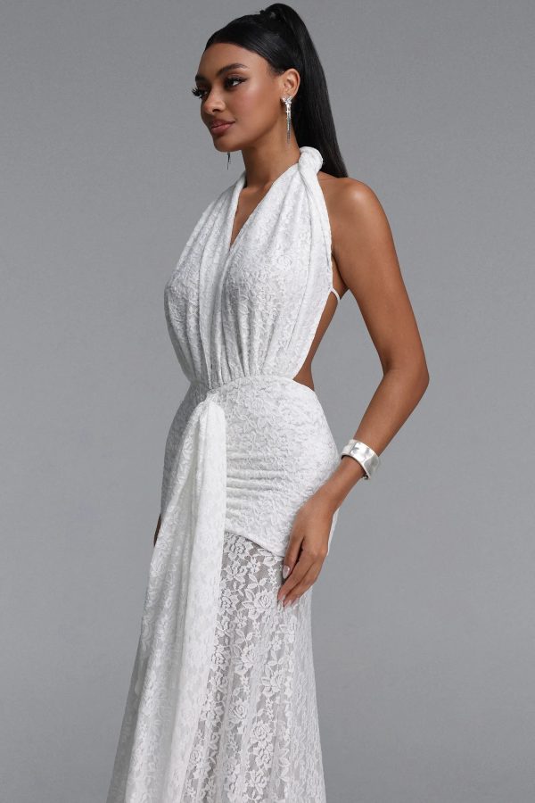 uabeza elegant halter ruched lace maxi dress 14