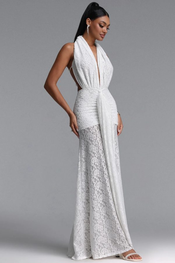 uabeza elegant halter ruched lace maxi dress 15