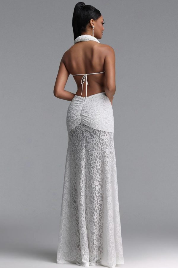 uabeza elegant halter ruched lace maxi dress 16