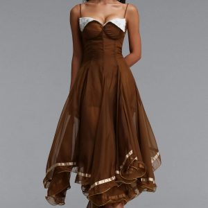 viya spaghetti strap embroidered lapel tulle maxi dress 11