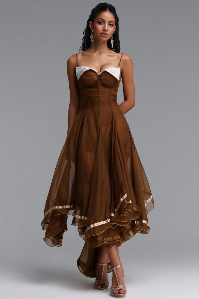 viya spaghetti strap embroidered lapel tulle maxi dress 11
