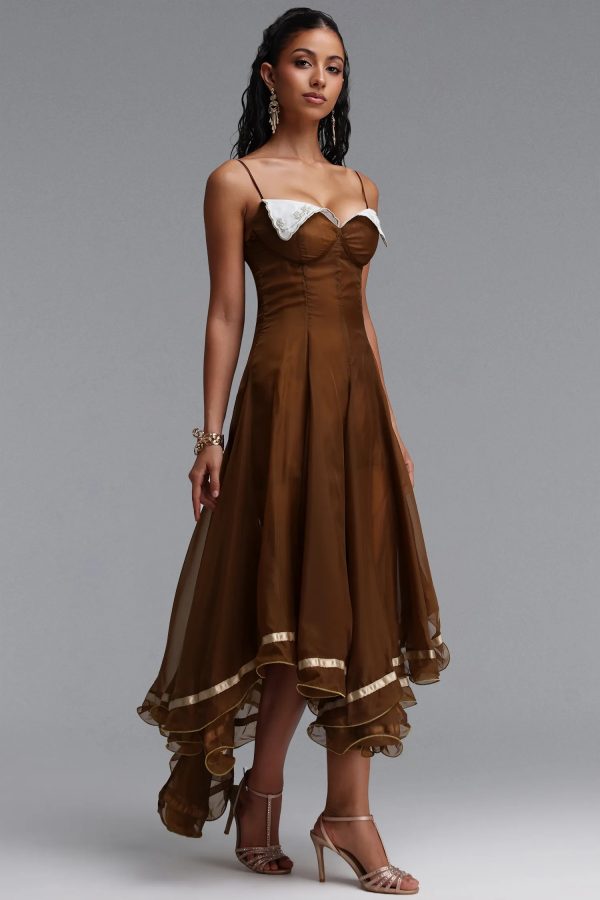 viya spaghetti strap embroidered lapel tulle maxi dress 15