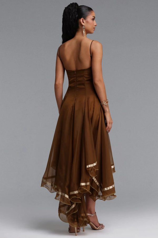viya spaghetti strap embroidered lapel tulle maxi dress 16