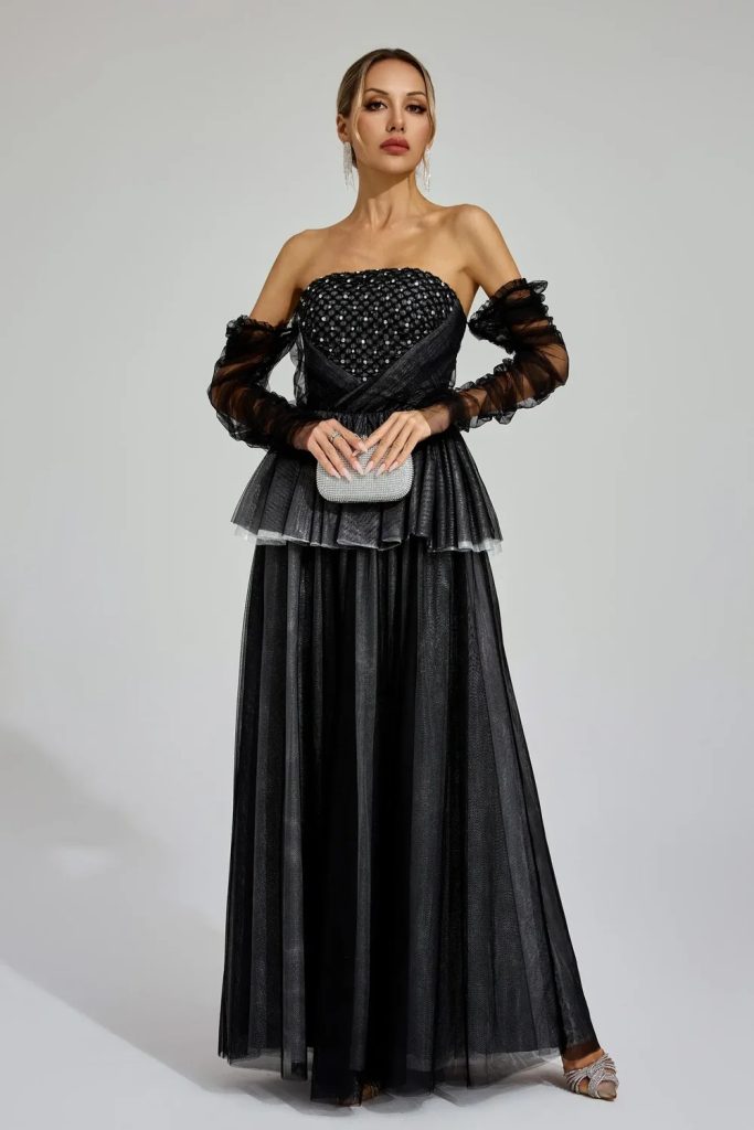 wilna black mesh off shoulder maxi dress 11