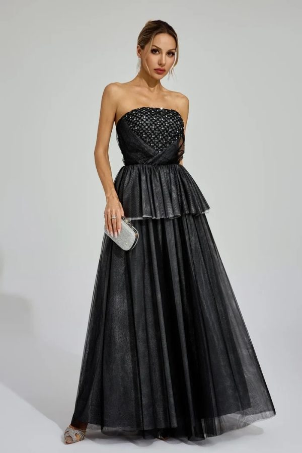 wilna black mesh off shoulder maxi dress 12