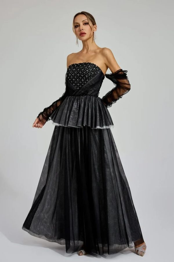 wilna black mesh off shoulder maxi dress 13