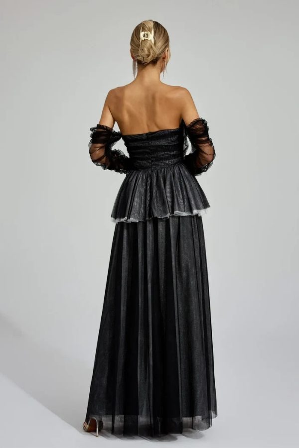 wilna black mesh off shoulder maxi dress 16