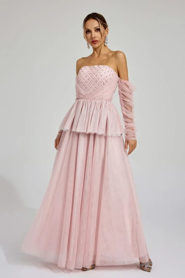 wilna pink mesh off shoulder maxi dress 13