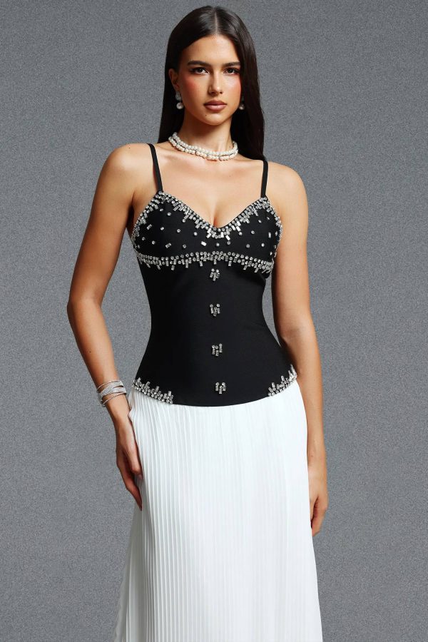 yaen spaghetti strap rhinestone pleated bandage maxi dress 12