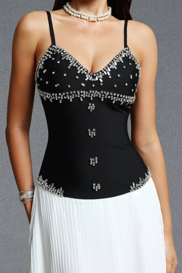 yaen spaghetti strap rhinestone pleated bandage maxi dress 13