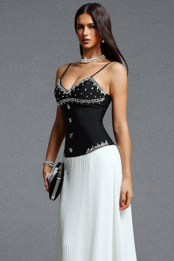 yaen spaghetti strap rhinestone pleated bandage maxi dress 14