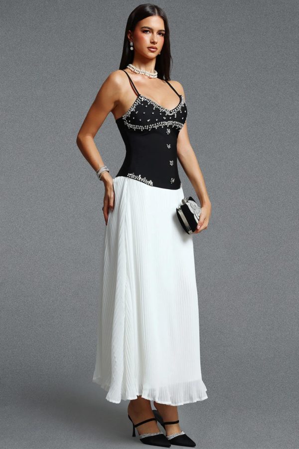 yaen spaghetti strap rhinestone pleated bandage maxi dress 15