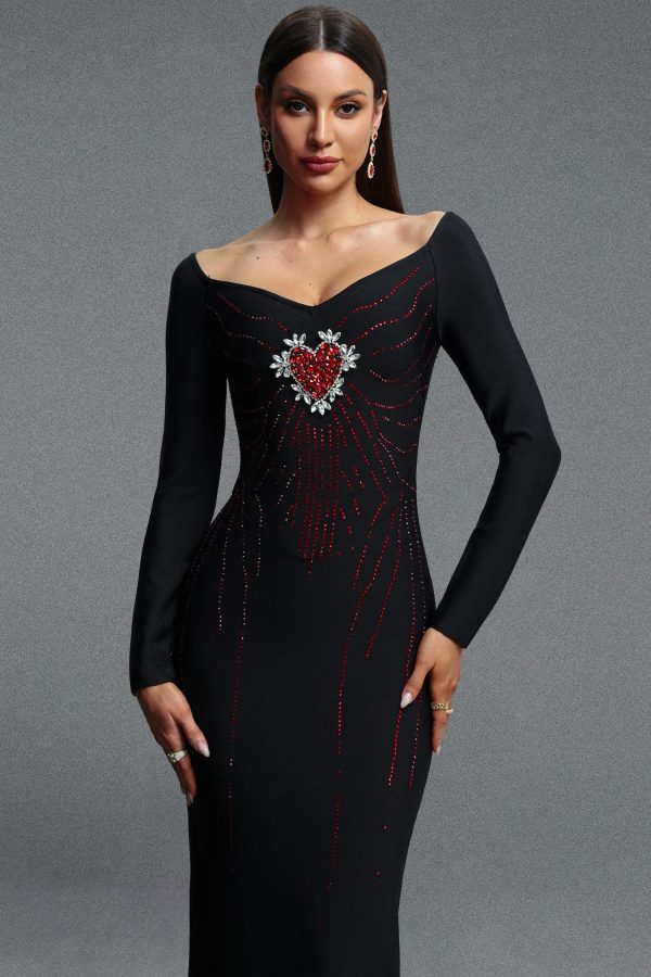 zakana long sleeve heart rhinestone embellished bandage maxi dress 12