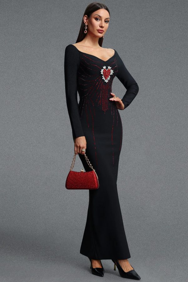 zakana long sleeve heart rhinestone embellished bandage maxi dress 15