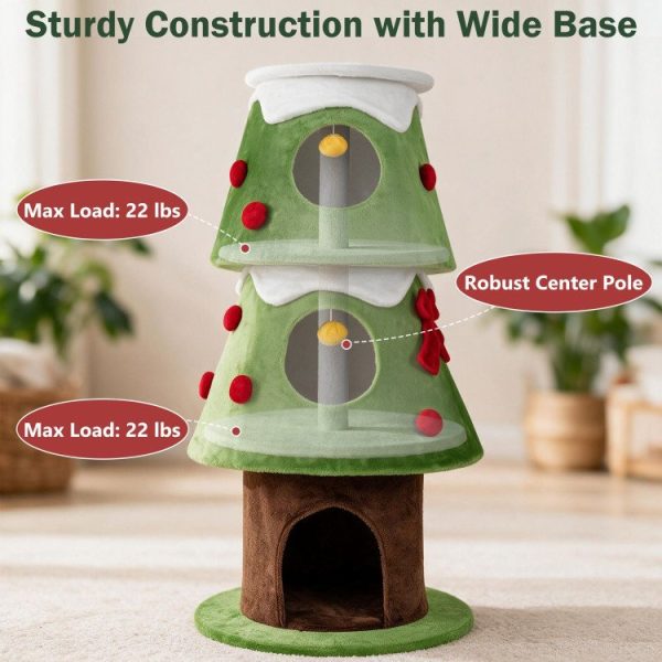 62 christmas cat tree with 3 cozy condos & 2 hanging balls 15