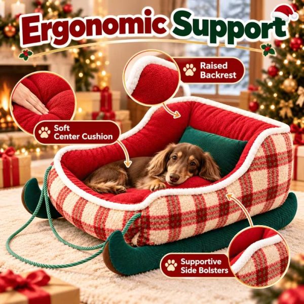christmas sleigh shaped plush pet sofa bed with pillow 14