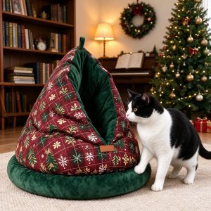 christmas themed semi enclosed cat bed 11