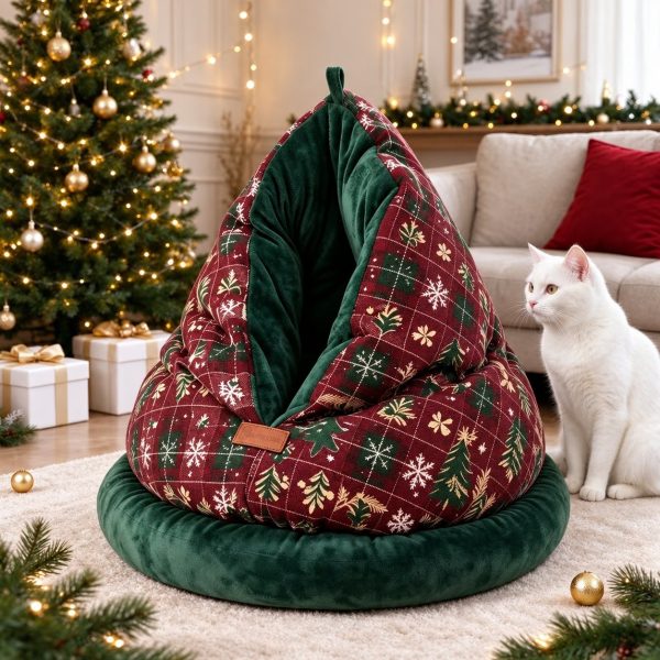 christmas themed semi enclosed cat bed 13