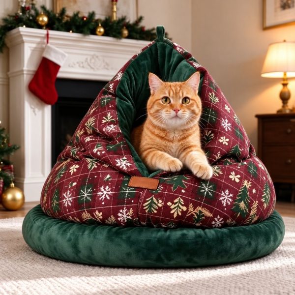 christmas themed semi enclosed cat bed 14