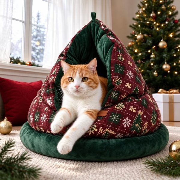 christmas themed semi enclosed cat bed 15