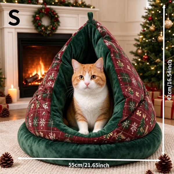 christmas themed semi enclosed cat bed 17