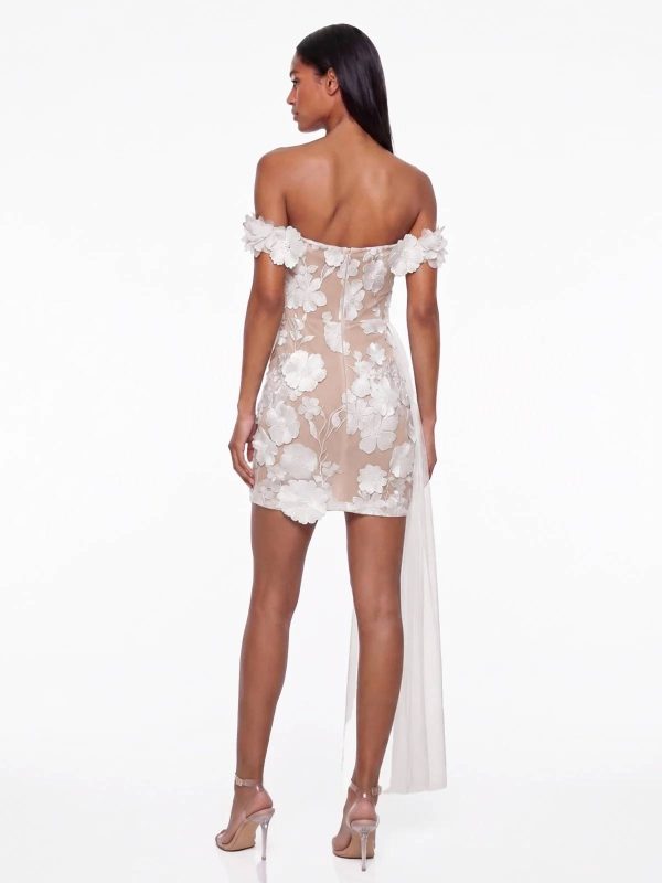 cirexen off shoulder flower mini dress in white 14