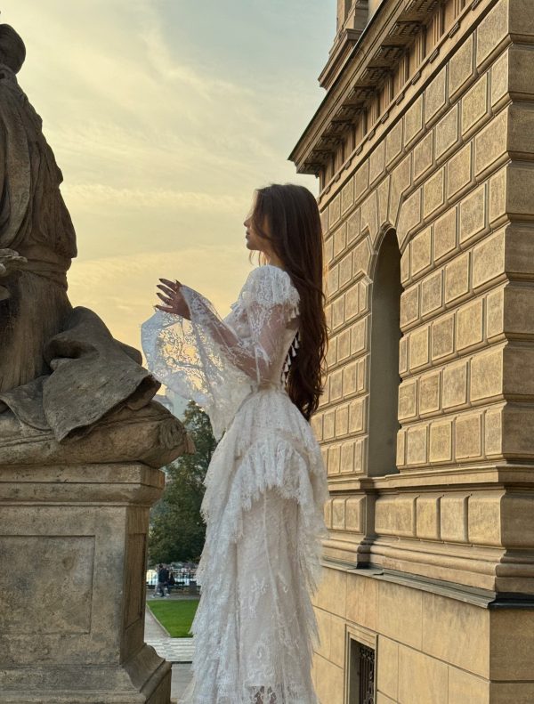 hali bell sleeve lace ruffle maxi dress in white 21