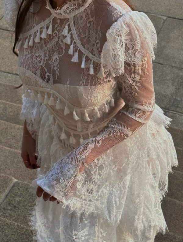 hali bell sleeve lace ruffle maxi dress in white 28