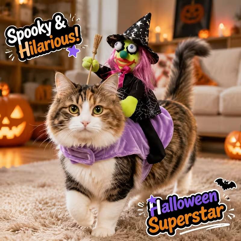 halloween pet witch rider costume 11