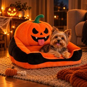 halloween pumpkin shaped plush pet bed 11