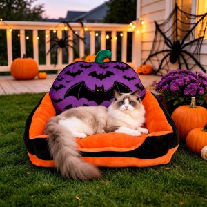 halloween themed pumpkin design pet bed 11