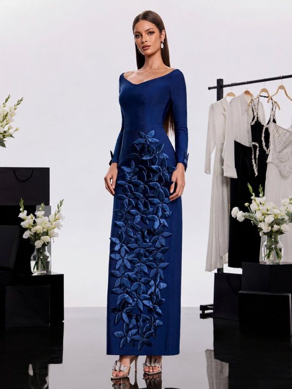 harita off shoulder flower bandage maxi dress in blue 12