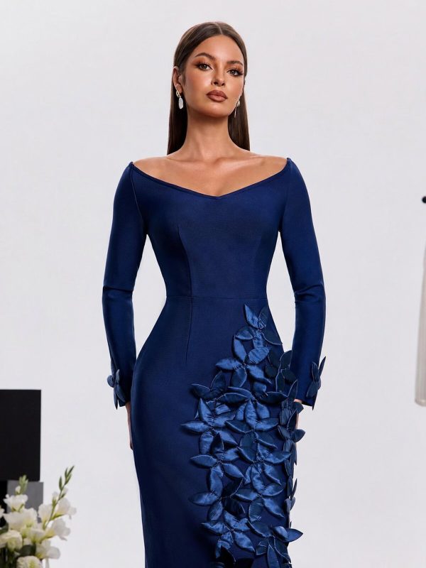 harita off shoulder flower bandage maxi dress in blue 13
