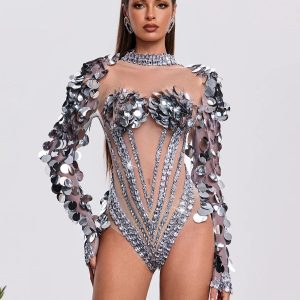 havily long sleeve sequin mesh bodysuit 12