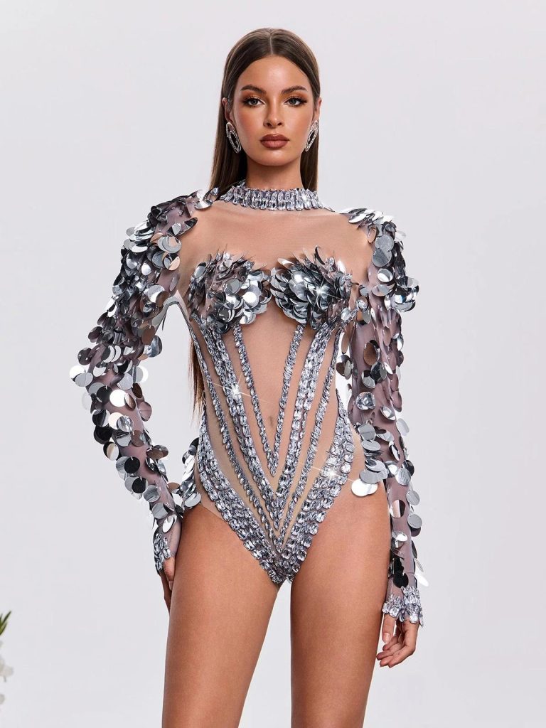 havily long sleeve sequin mesh bodysuit 12