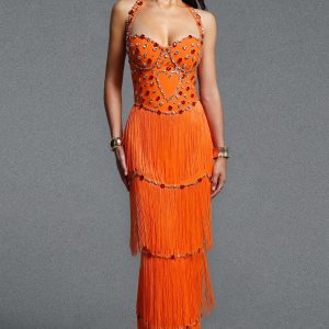 maci halter rhinestone fringe bandage maxi dress 11