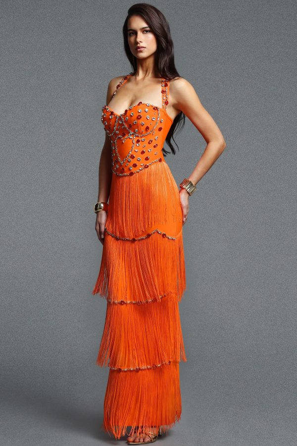maci halter rhinestone fringe bandage maxi dress 15