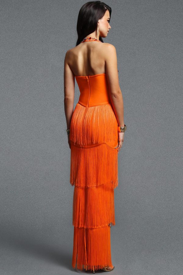 maci halter rhinestone fringe bandage maxi dress 16