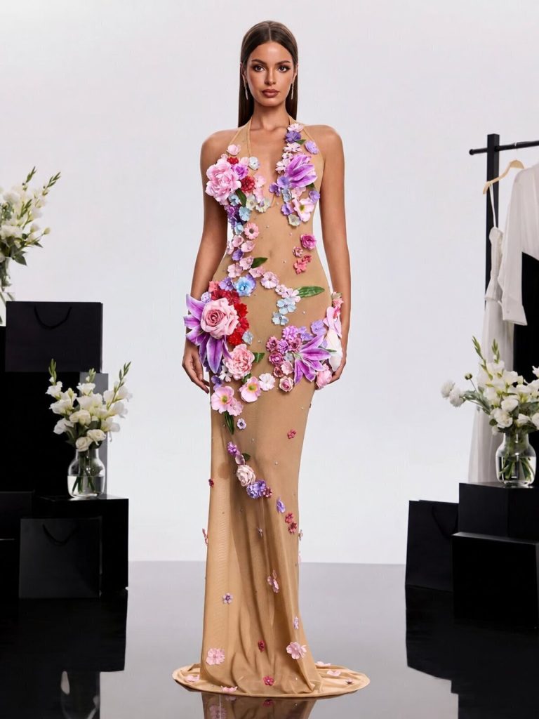 nairvek v neck flower mesh maxi dress 11