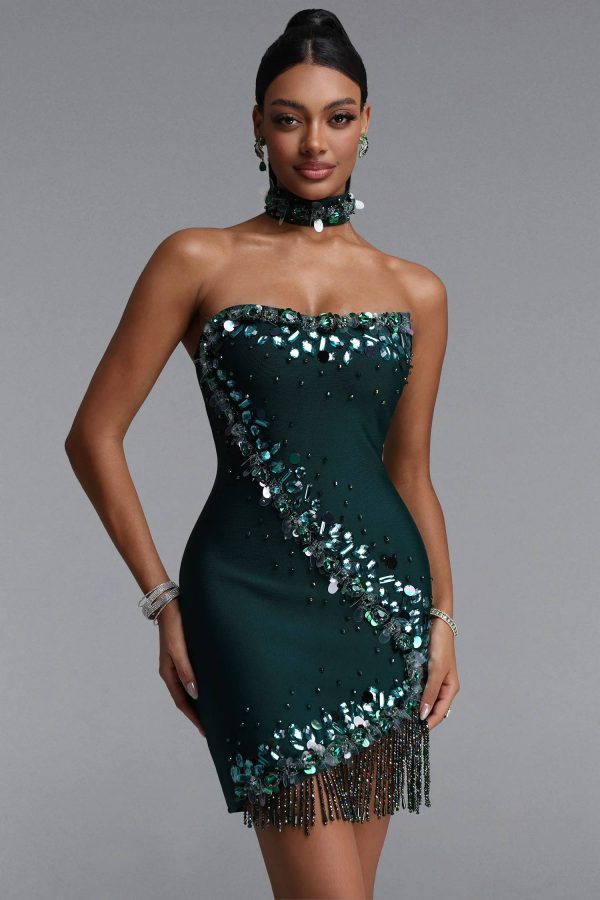 ock sequin rhinestone beaded fringe mini bandage dress 12