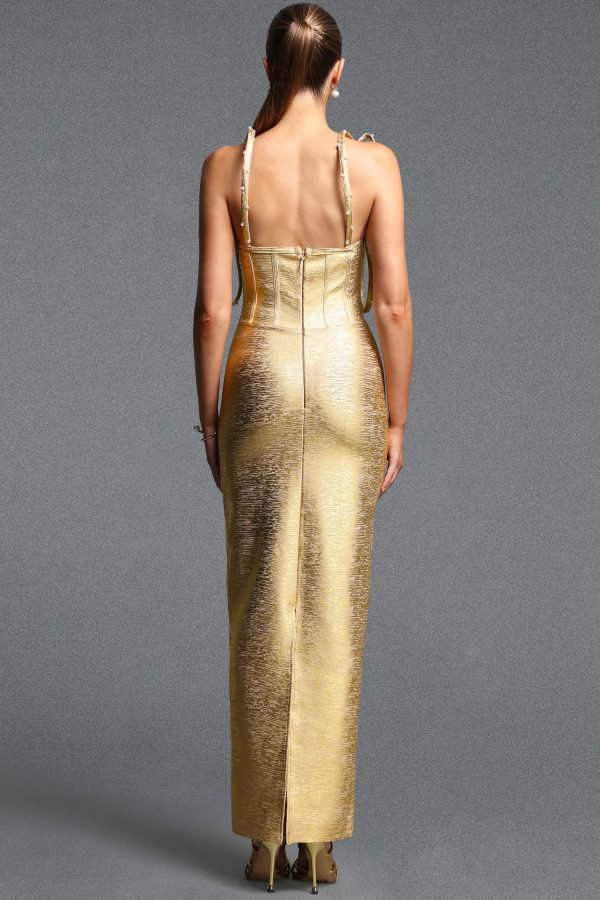 orsken corset bandage maxi dress in gold 16