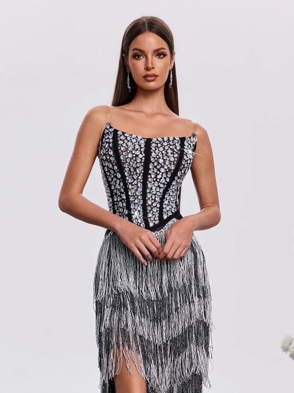 ovelrik fringe crystal split maxi dress 13